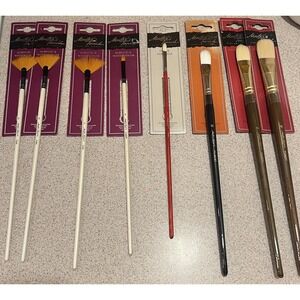8 Master's Touch Artist Paint Brushes Long Fan Flat Oil Acrylic Watercolor New